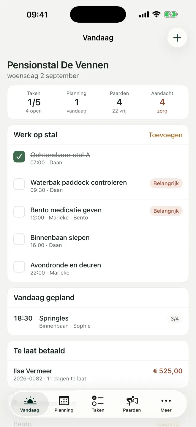 Het scherm Vandaag met de taken van de ochtendronde